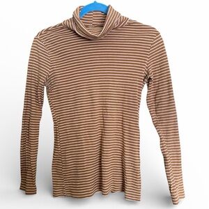 Eddie Bauer Classic basic essential Brown and light pink Striped Turtleneck